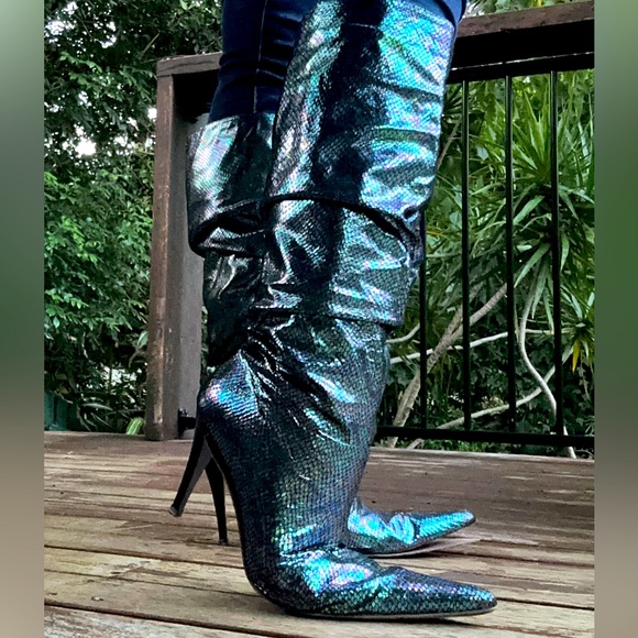 Dragon boots! Green, purple, incandescent, size 40, unique, mid height heel - Picture 3 of 6